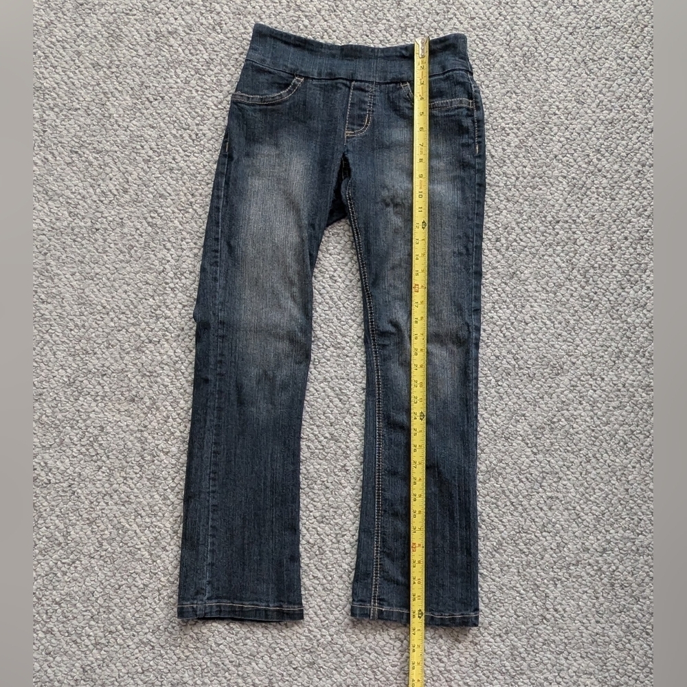 Suko Women's (Size 8P) Blue Partially Distressed Boot Cut Elastic Waist Jeans - Picture 8 of 12
